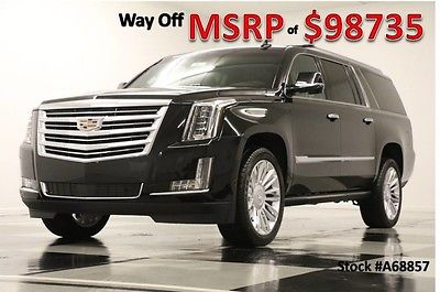 2016 Cadillac Escalade MSRP$98735 4X4 ESV Platinum DVD Sunroof GPS Black New Navigation Heated Cooled Leather Black 6.2L 17 2017 16 AWD Captains Head Up