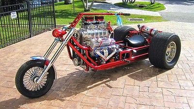 Custom Built Motorcycles 3 Wheel Chopper  Pro Street Supercharged V8 Chevy Trike Blown 350 9 inch Ford Turbo 350 NOS