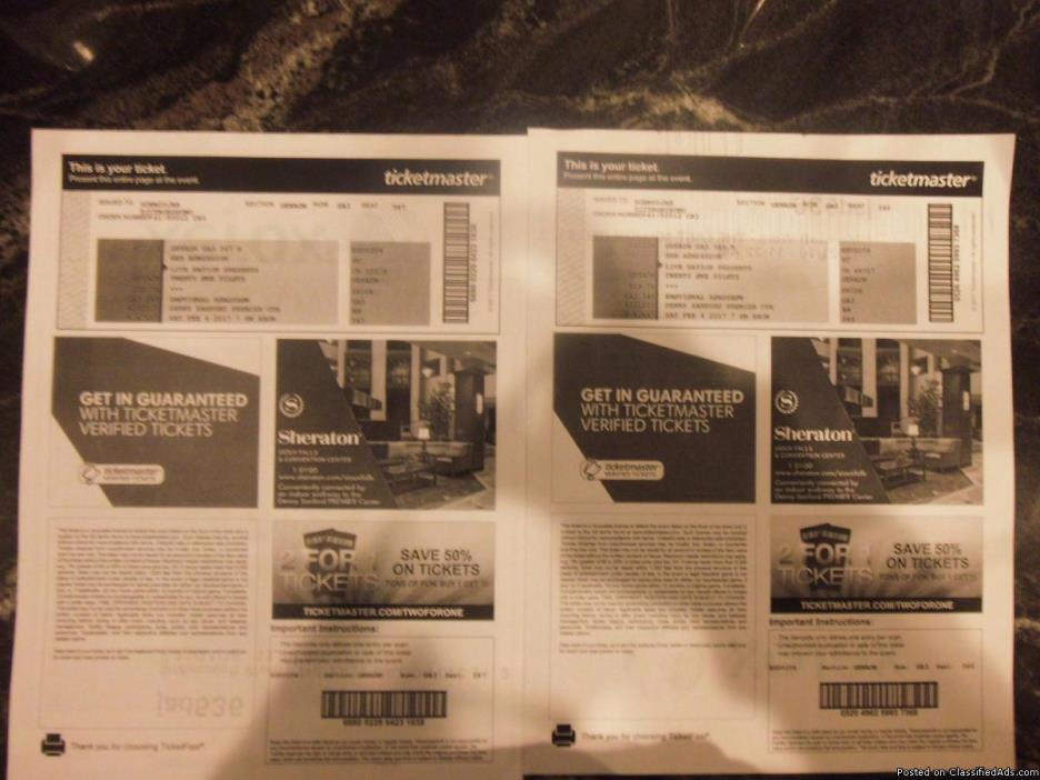 2 Floor tickets to Twenty One Pilots in Sioux Falls!!! - $200 (Sioux Falls, SD)