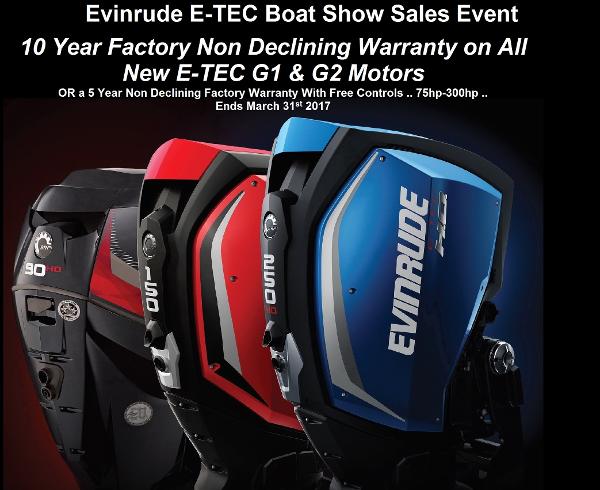 2016 Evinrude E-TEC G1 G2 10 year factory non declining warranty with a new E-TEC