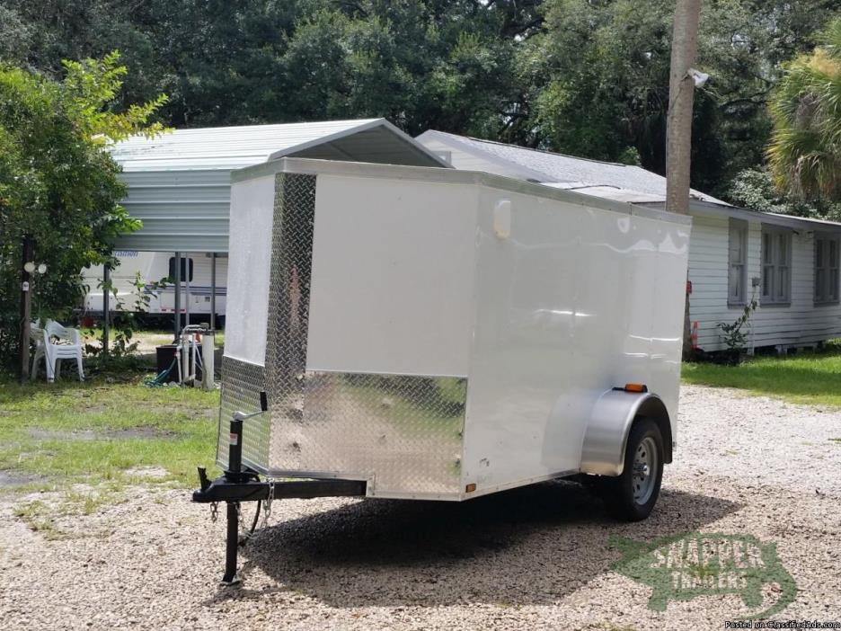New White 5x10 foot ENCLOSED Trailer with RV Side Door &One Axle!
