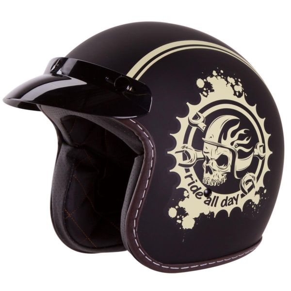 New Three Quarter Motorcycle Helmet Graphic Design Skull ALLRIDERGEAR