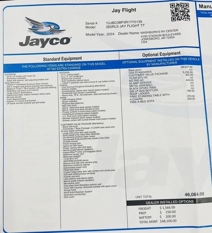 2024 Jayco Jay Flight 265RLS
