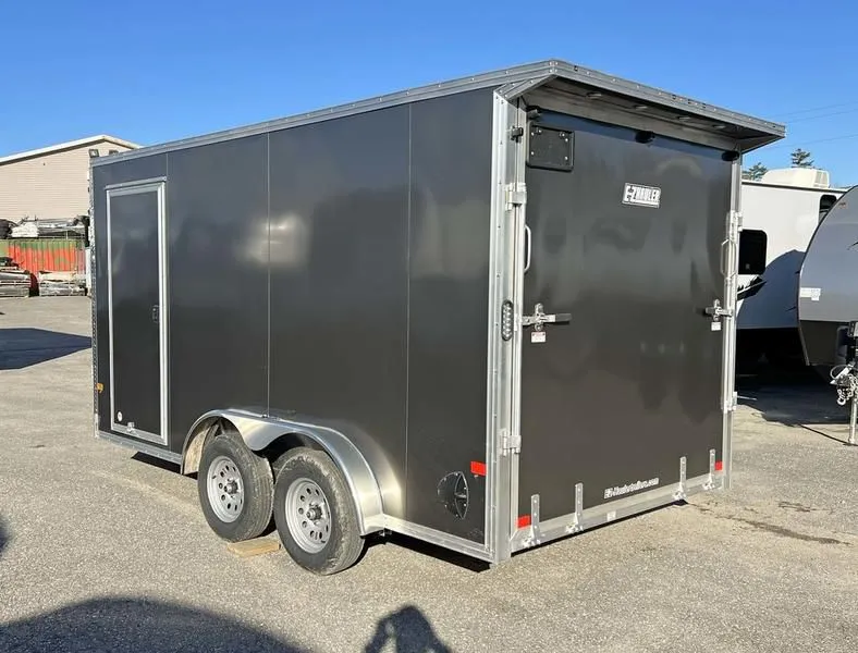 2023 E-Z Hauler  7.5x14 Aluminum 2/3-Place Drive In/Out w/Extra Height, Rear Canopy