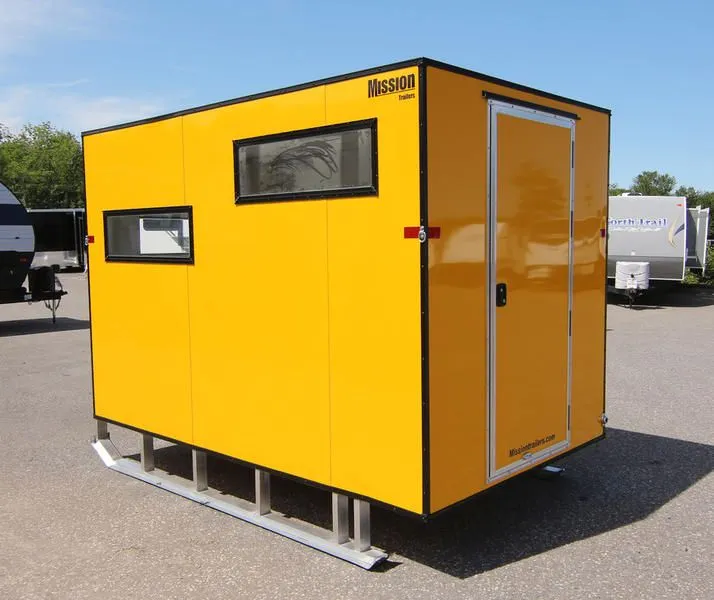 2022 Mission Trailers  6x10 Aluminum Ice Shack w/Insulated Walls & Ceiling, Tow Hitch, Galv Skis