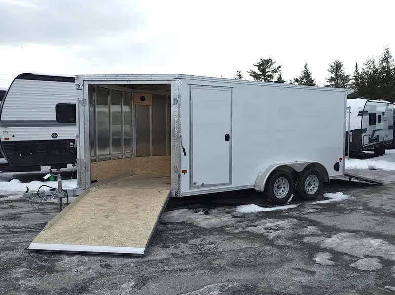 2024 E-Z Hauler  7x14 Aluminum 2-Place Drive In/Out w/Rear Door Canopy, Tapered Ramps