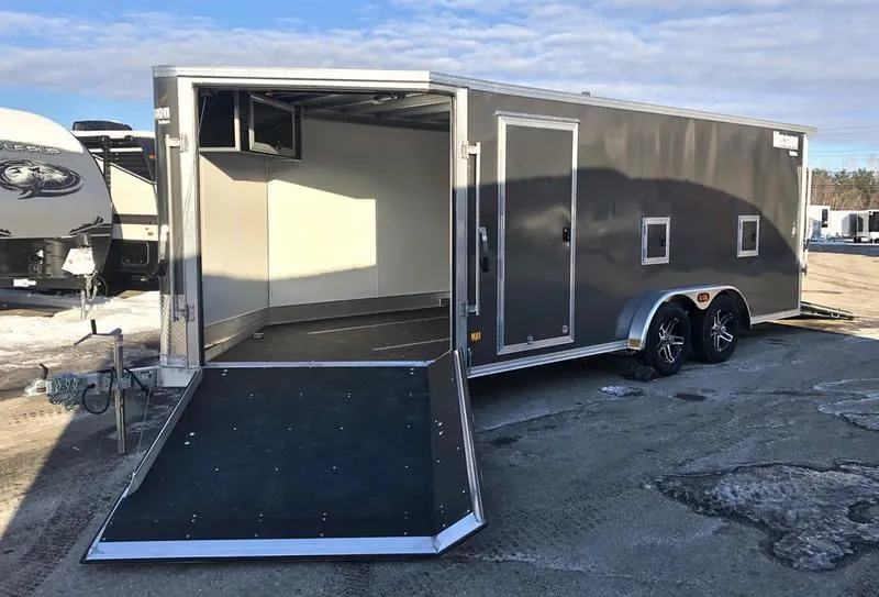 2022 Mission Trailers  7.5x18 Aluminum 3-Place Drive-In Drive-Out w/Wraparound Front Ramp, Canopy