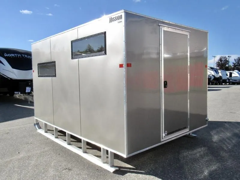 2022 Mission Trailers  8x12 Aluminum Ice Shack w/Insulated Walls & Ceiling, Tow Hitch, Galv Skis