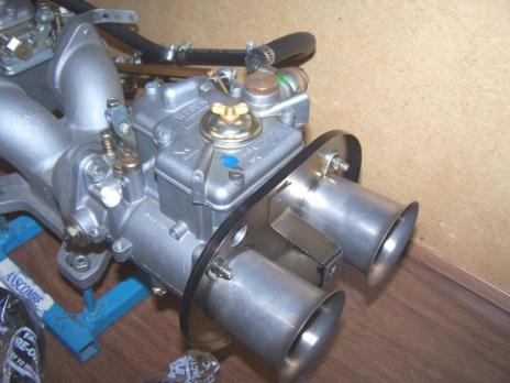Dual Weber DCOE 45 Side Draft Carburetor Set Up on 4 Barrel Adapter, 3