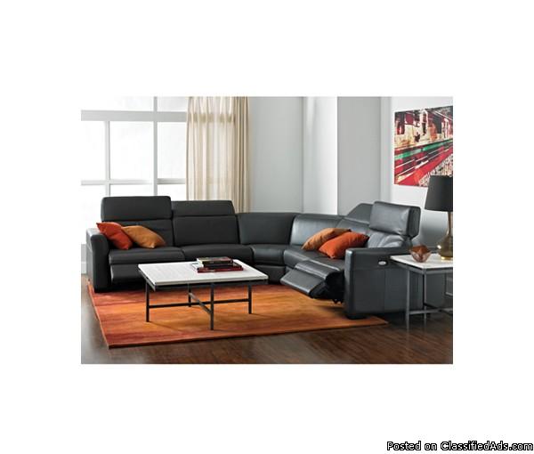 Nicolo 5-Piece Slate/Gray Leather Reclining Sectional Sofa with 3 Powered...