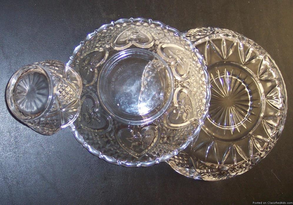Pressed Glass Serving Dishes, Set of Three, 3