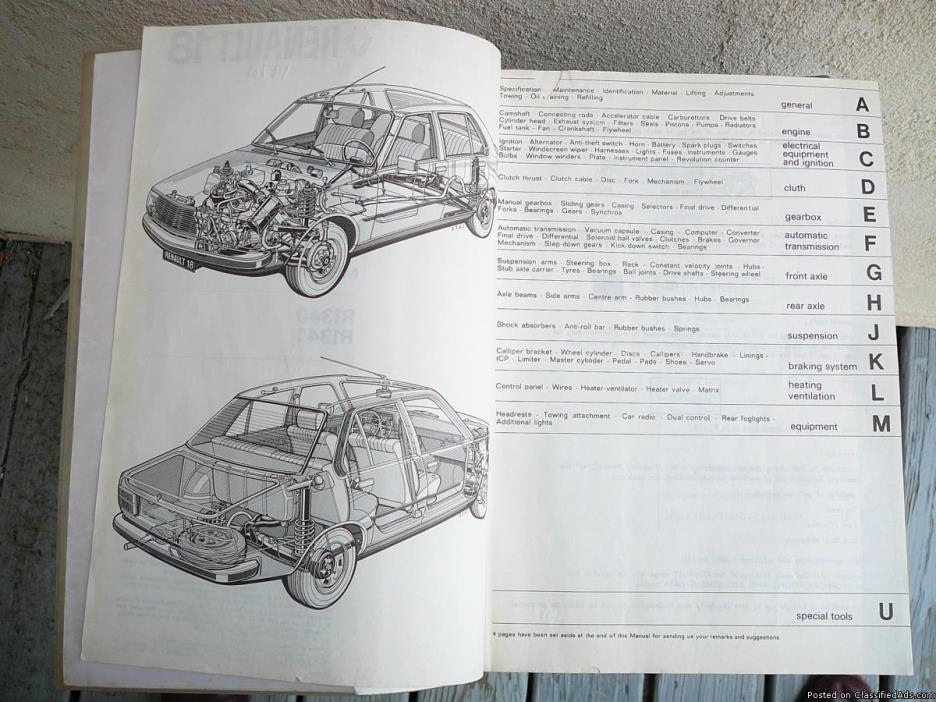 RENAULT 18   1978 to 1986  Factory Workshop Manual (M.R. 210), 2