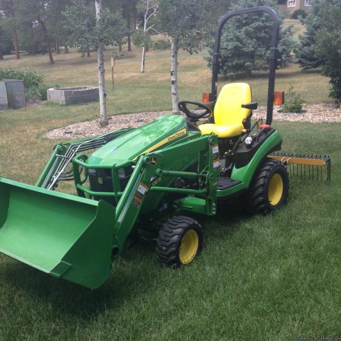 John Deere 1026R Tractor and implements, 0