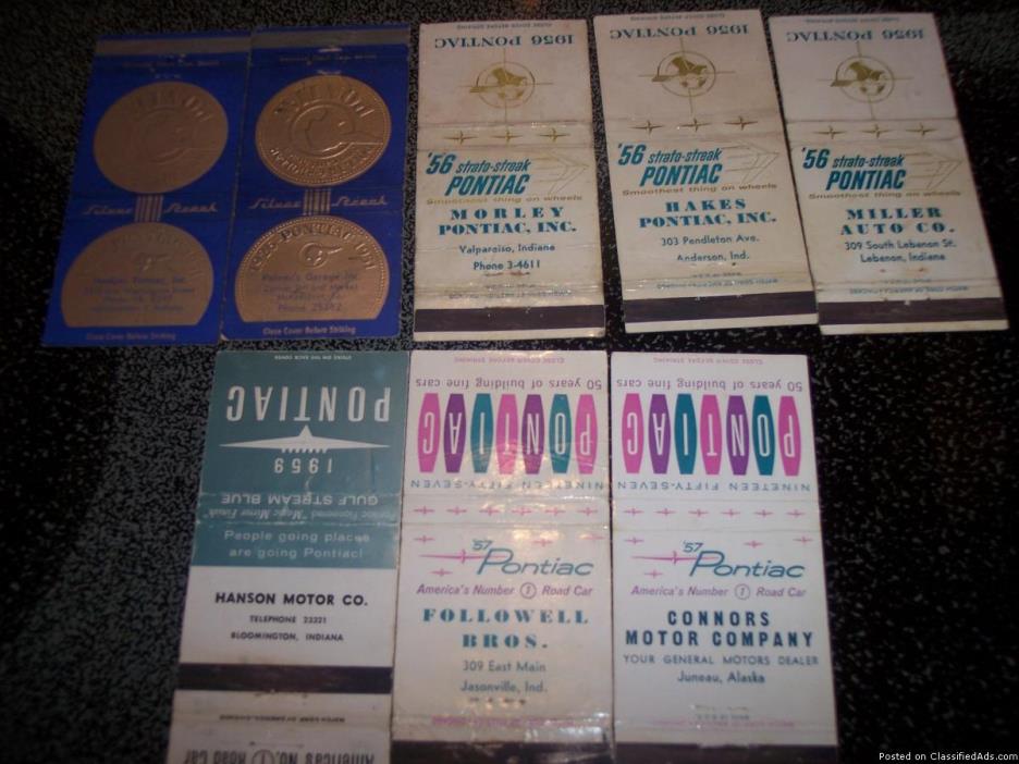 1951 56 57 59 Pontiac Matchbook Covers
