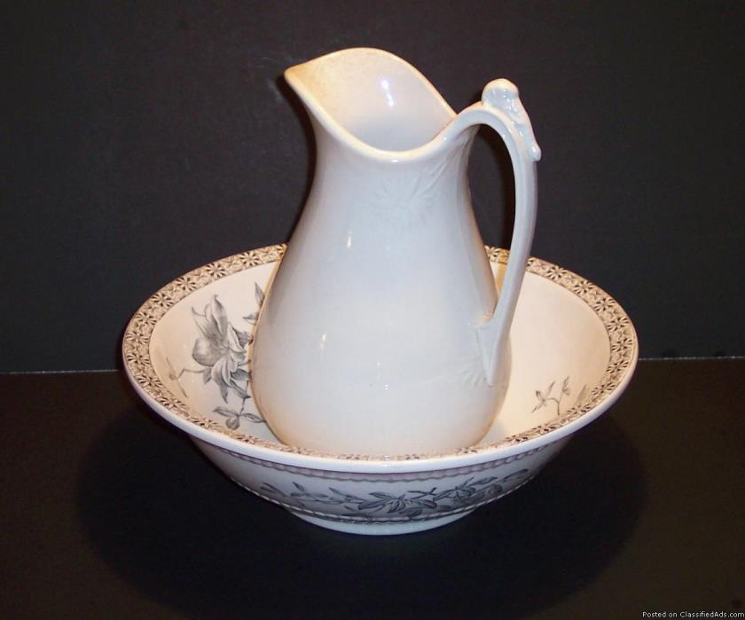 Vintage Wash Bowl and Pitcher, Floral design, 13