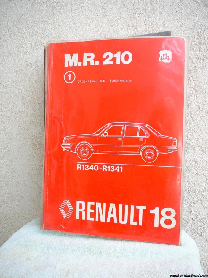 RENAULT 18   1978 to 1986  Factory Workshop Manual (M.R. 210), 0
