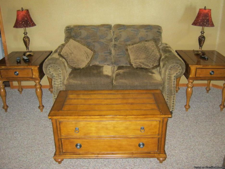 Loveseat, chair, coffee table & end tables