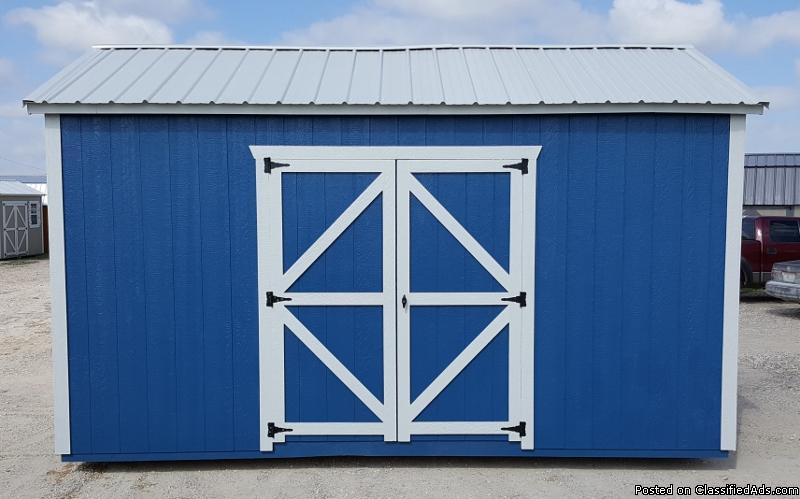 Blue with White Trim,12'x16' Standard Utility Shed