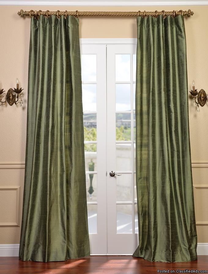 Restful Green Textured Dupioni Silk Curtain, 0