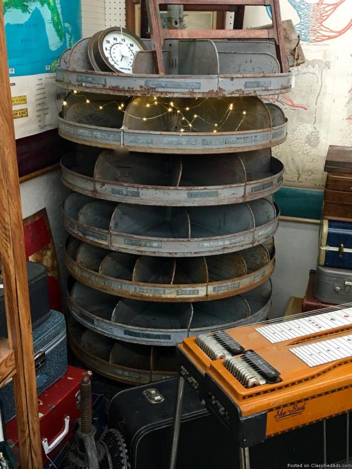 Large Vintage Metal Hardware Store Rotating Storage, 1