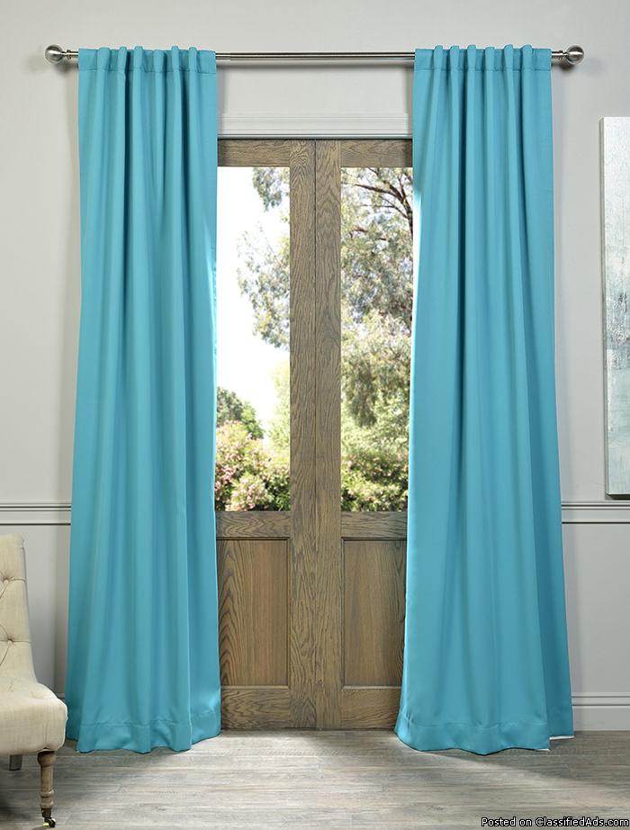 Turquoise Blue Pole Pocket Blackout Curtain