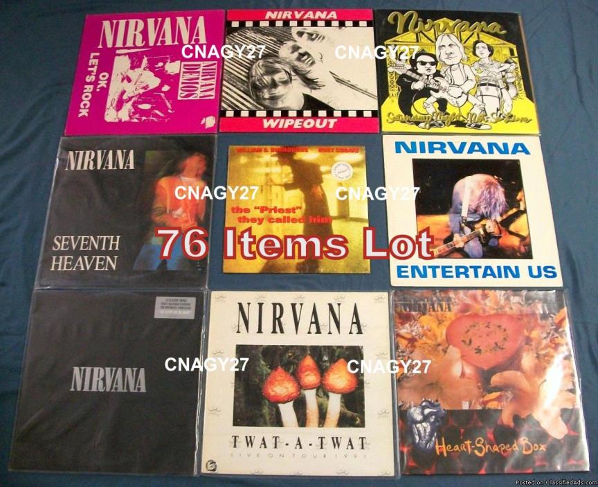 Nirvana, AIC, Mad Season, STP, LP, Vinyl, VHS, DVD, CD, Book Lot, 76 Items, 0