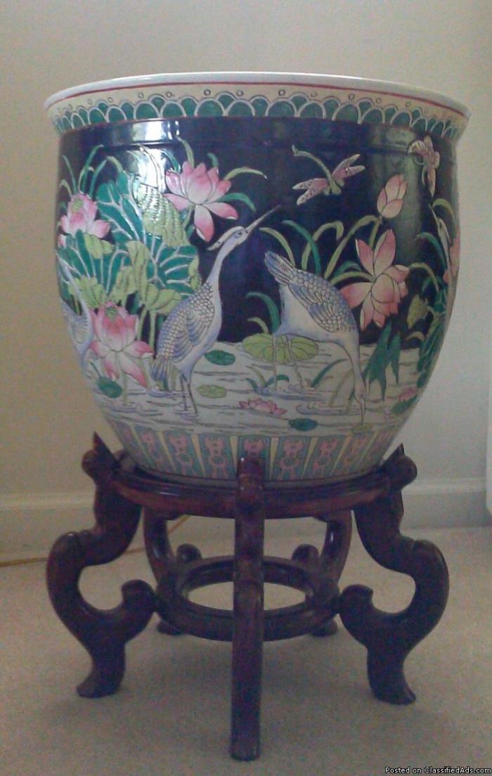 Vintage Porcelain Koi Fish Bowl Planter