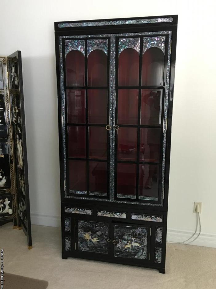 Black Laquer Mother of Pearl Asian Furniture, 2