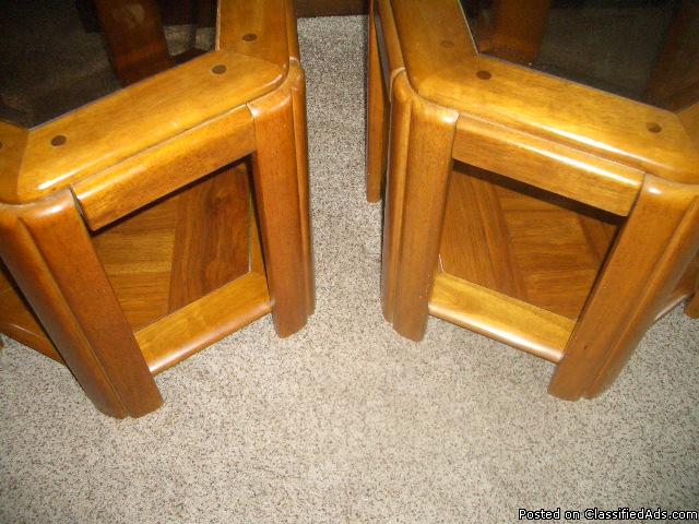 Oak and Glass End Tables / Nightstands / Occasional Tables, 2