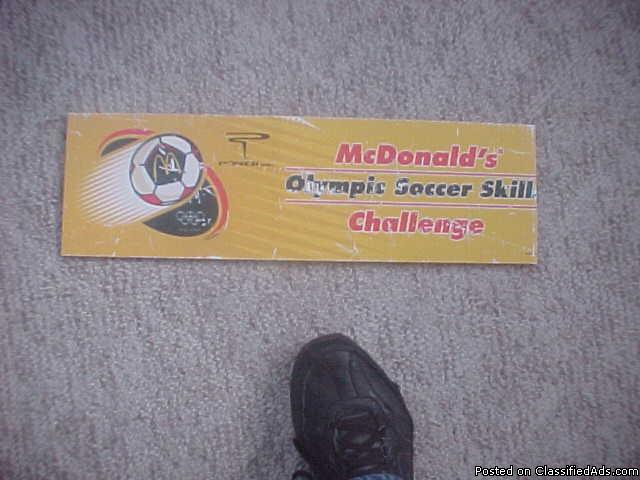 MCDONALDS  SOCCER OLYMPIC SKILLS CHALLENGE 2004 CARDBOARD SIGN SLIGHLY EDGE TRIM