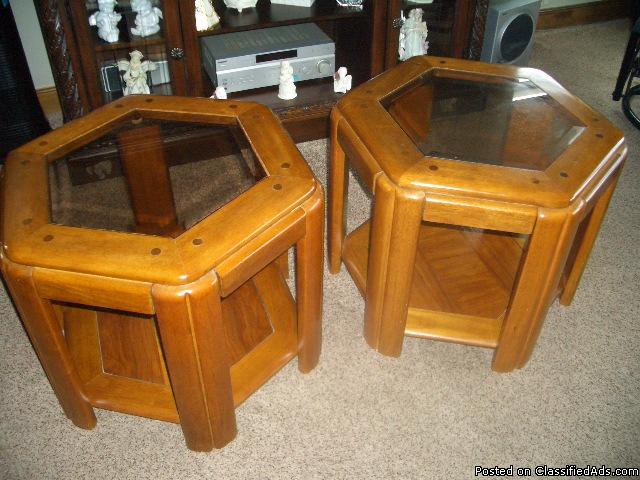 Oak and Glass End Tables / Nightstands / Occasional Tables