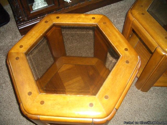 Oak and Glass End Tables / Nightstands / Occasional Tables, 1