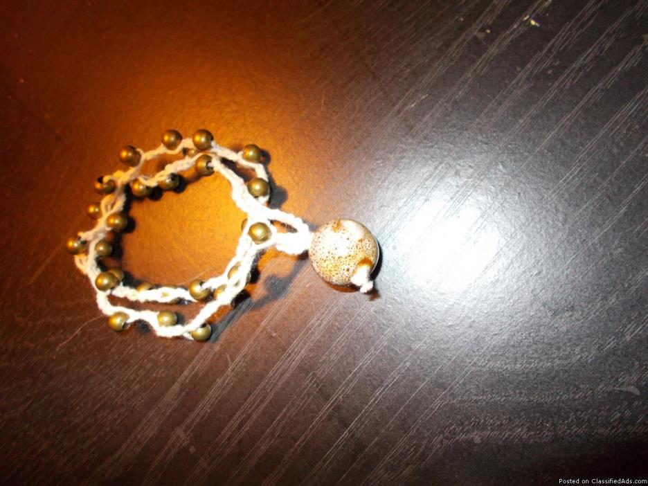 Off White Crochet Bronze Beads + Clay Bead Bracelet, 0