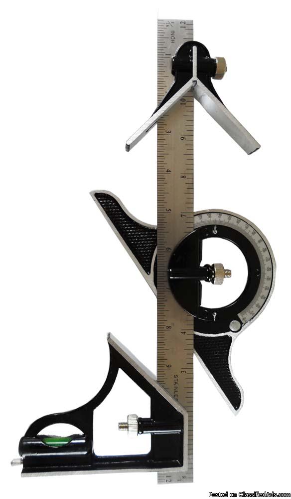 12 Inch Combination Square W Protractor, Center Head Level Ruler Handle Pk of 5