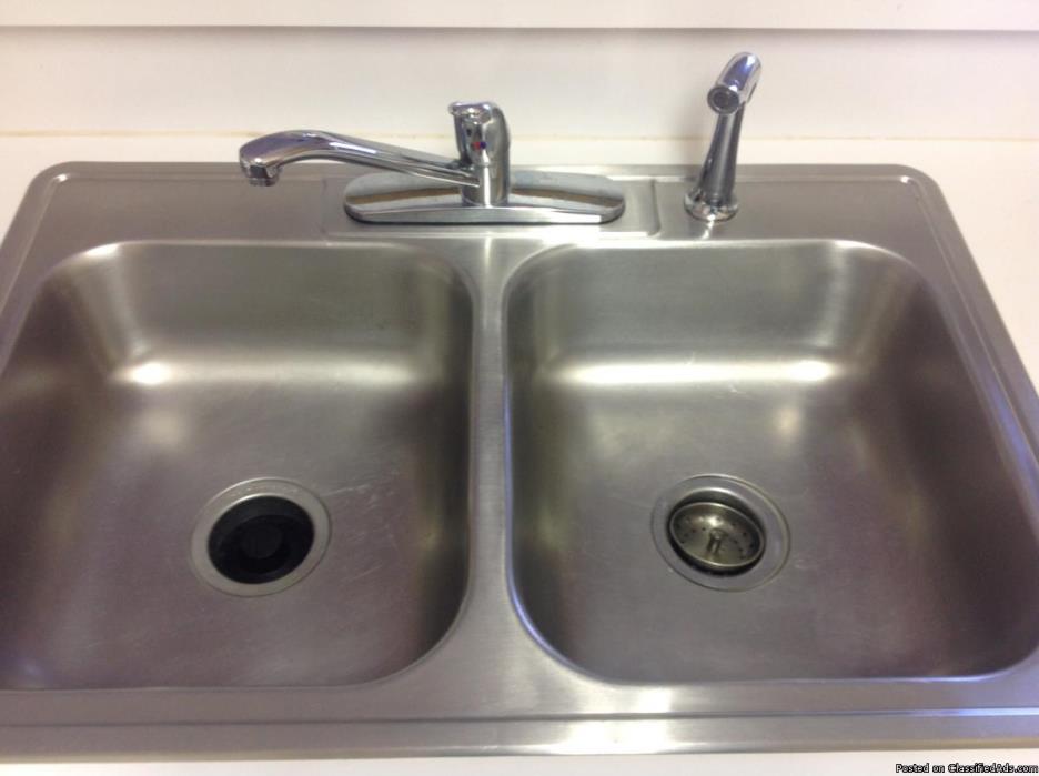 Stainless double sink & faucet