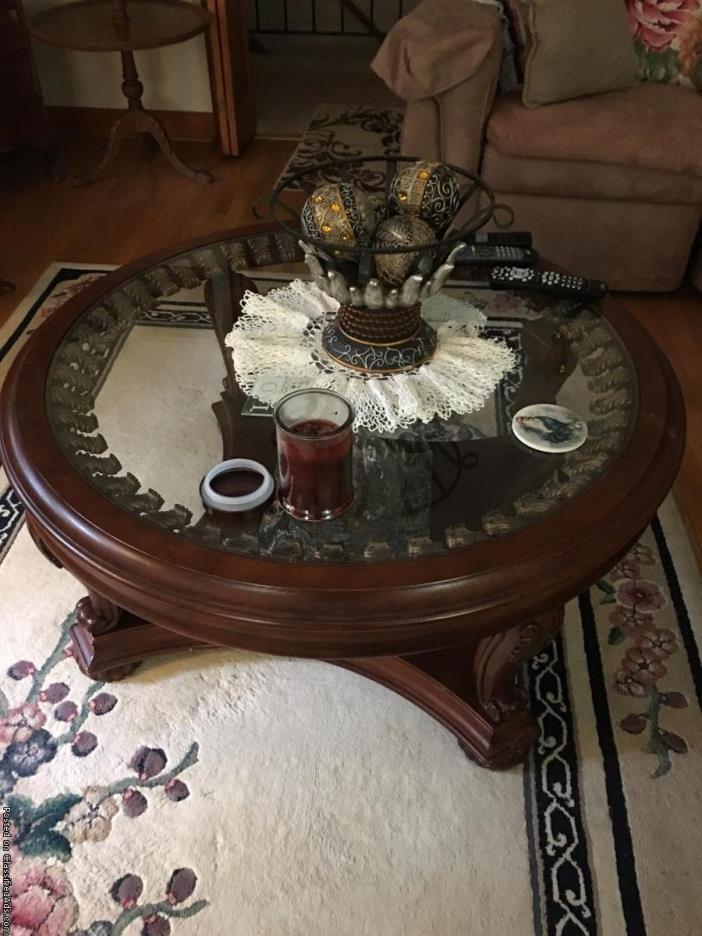 Large Wood and Glass Coffee Table, 0