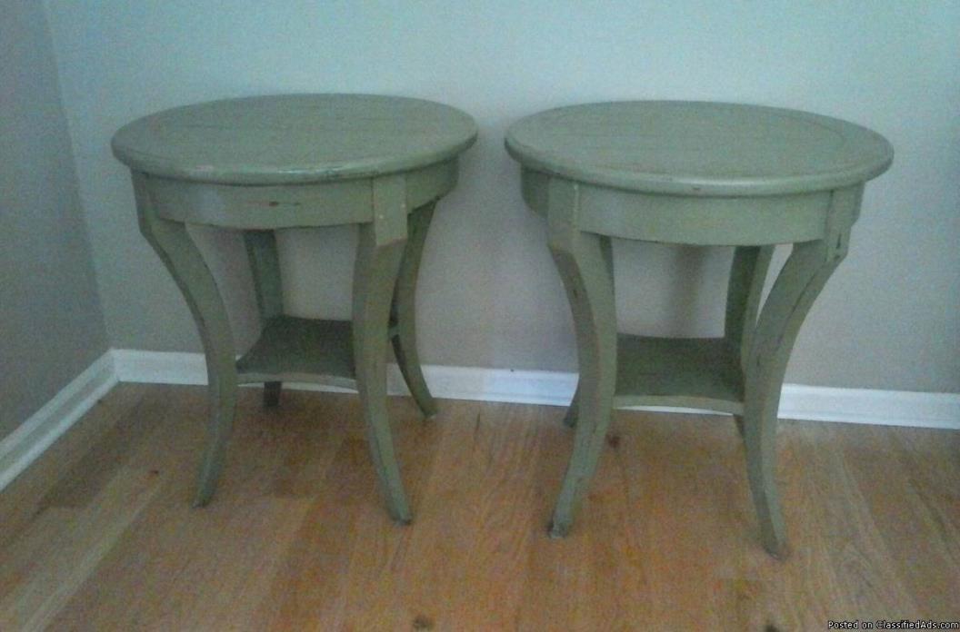 Pair Round Shabby End Tables, 0