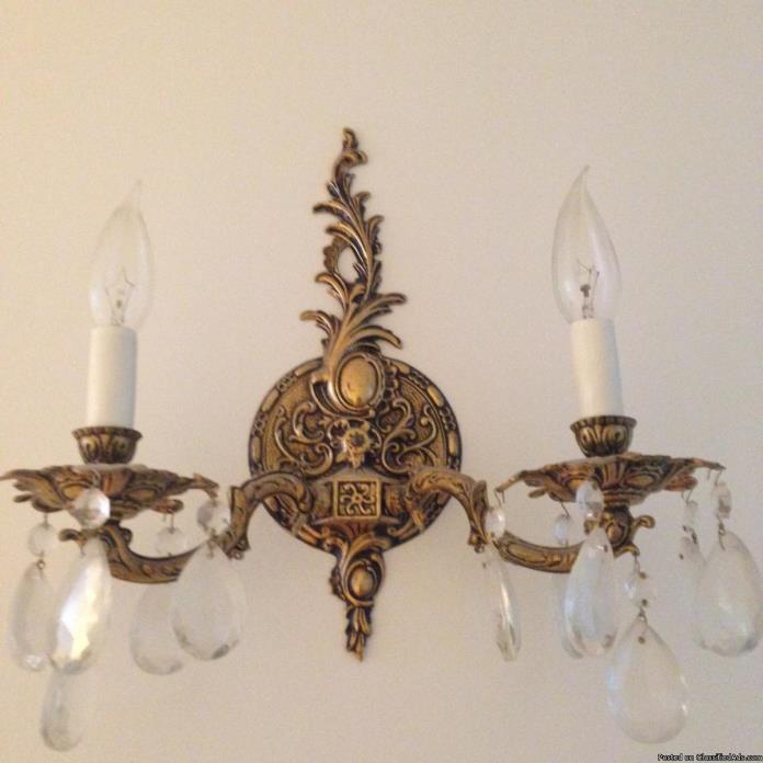 Lighting vintage chandelier brass and crystal, 2