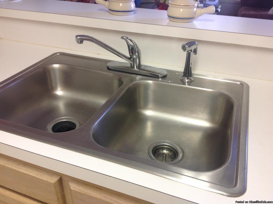 Stainless double sink & faucet, 1