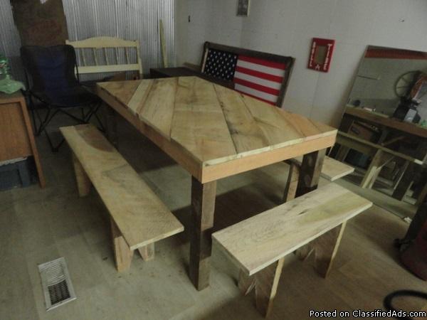 RUSTIC KITCHEN TABLE/BENCHES, 0