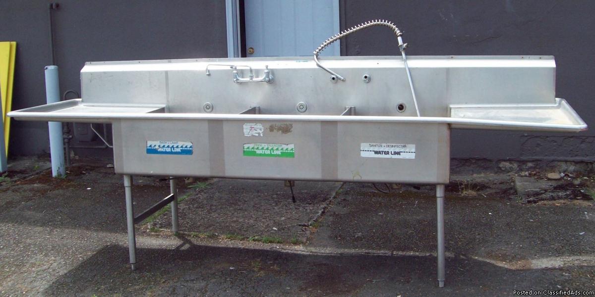 Used Three (3) Compartment Commercial Sink For Sale, 0
