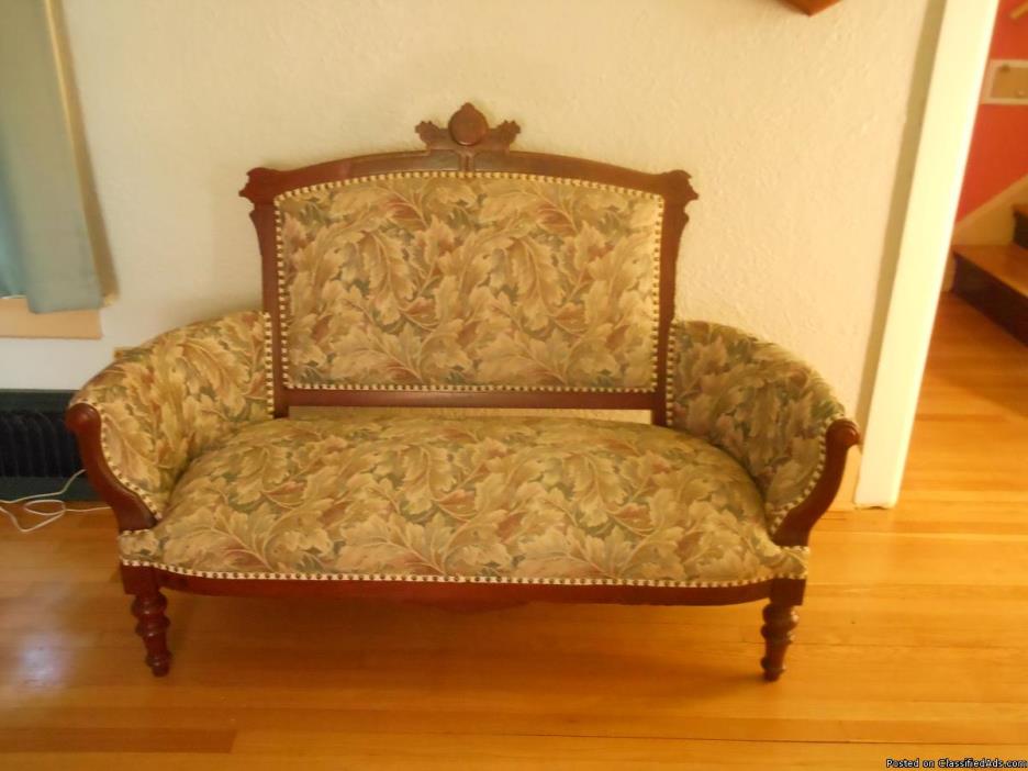 Three Piece Victorian Sofa/ with Lady and Gentleman's Chair