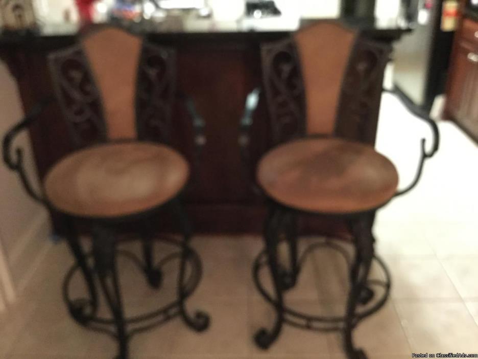 2 wrought Iron bar stools., 0