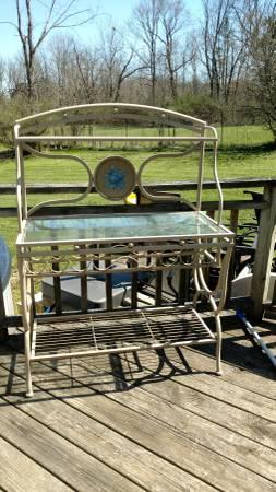Glass top table, 4 chairs, sideboard, 1