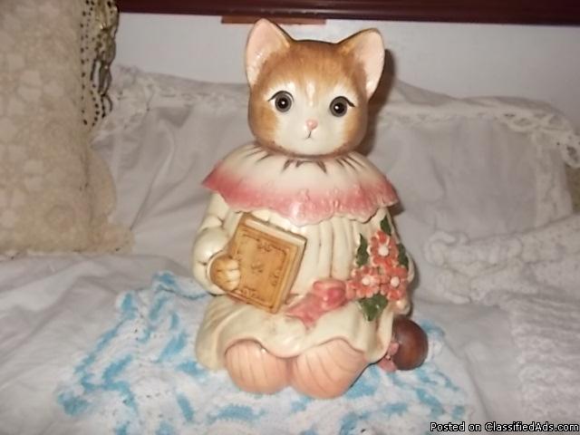 Darling Sweet Emily Country Kitten Cookie Jar with Glass Eyes