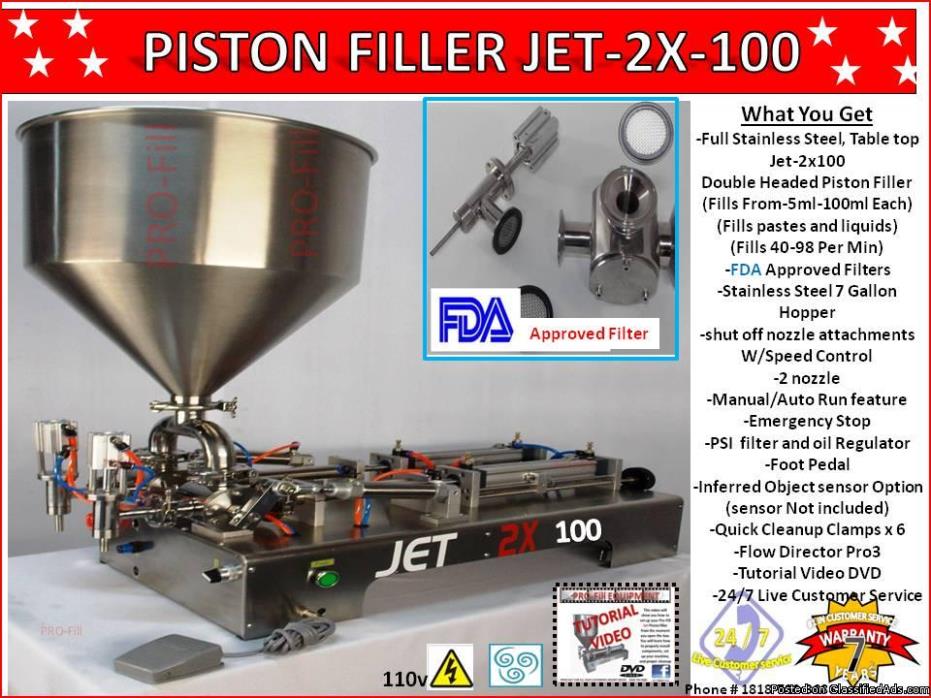 Piston Filler Double Head JET-2x100 Fills Liquids,Pastes, Scrubs, Peanut butter