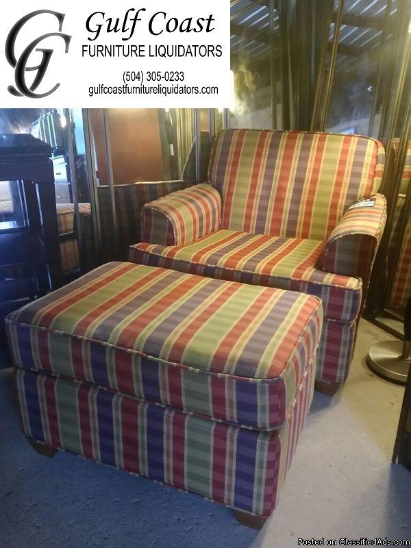 2pc Upholstered Sofa Chair & Ottoman Set, 0