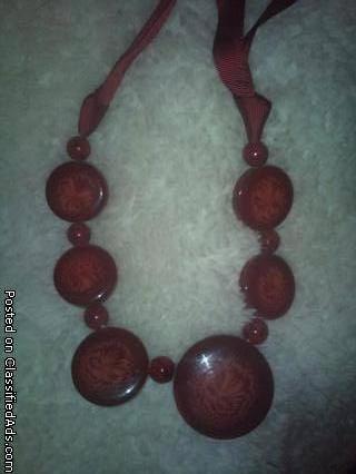 New ~ red colored ribbon necklace, 2
