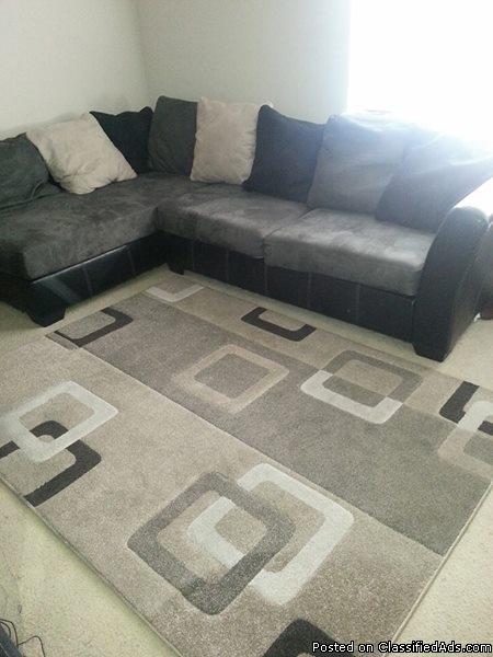 Suede and Leather Sectional, 0