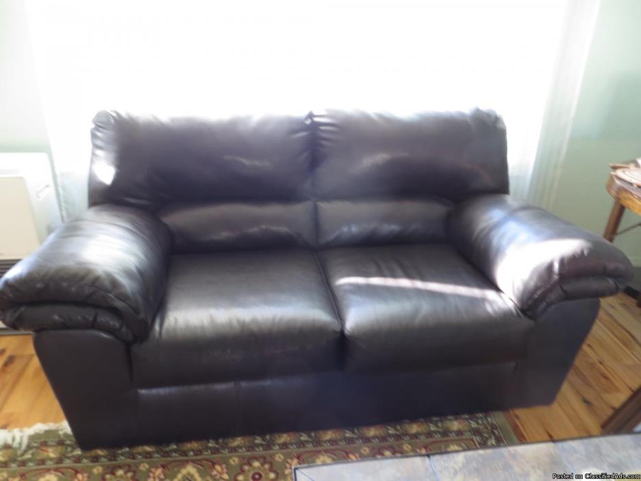 Leather love seat, 1